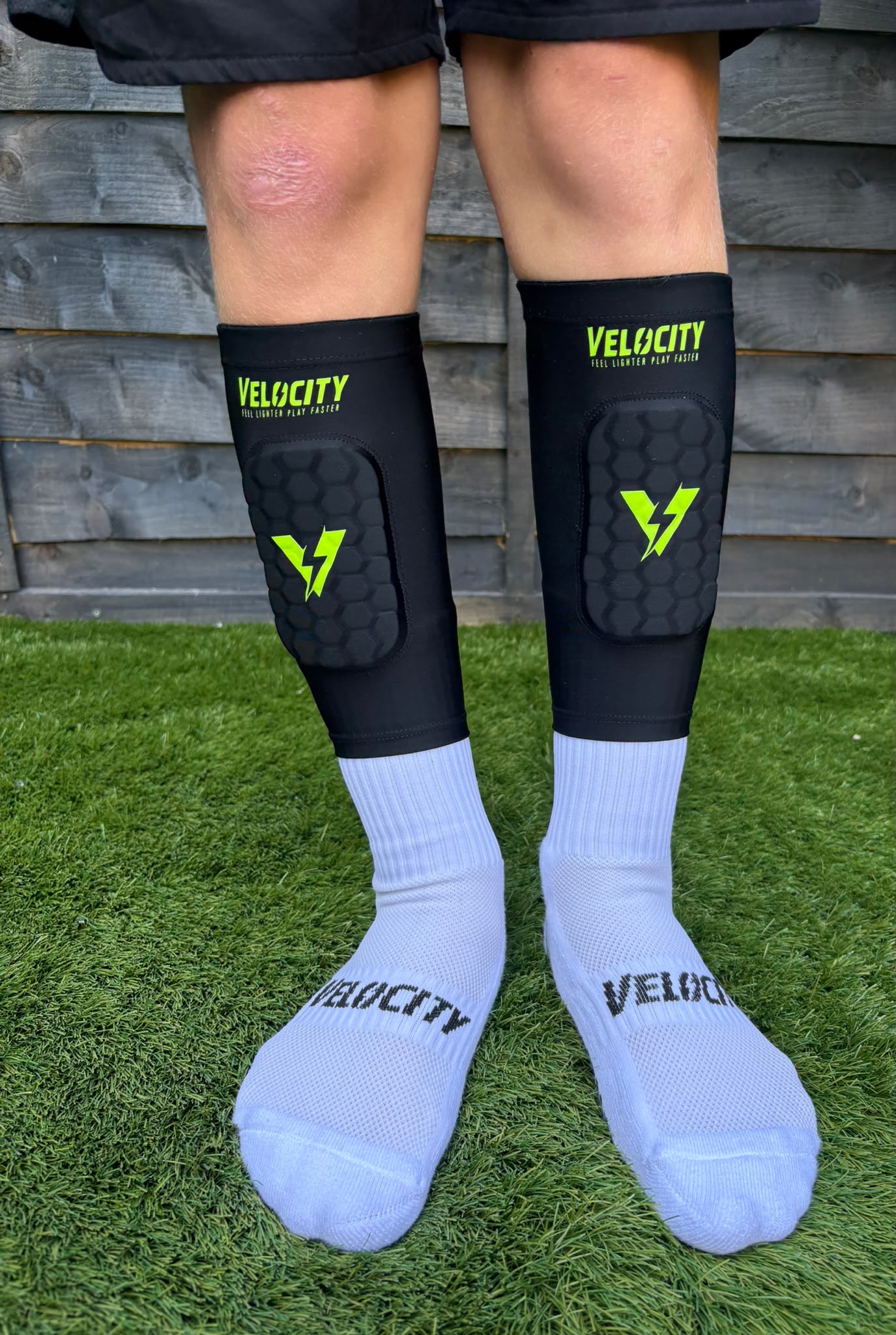 Velocity Lightweight Slip-On Shin Pads White/Yellow