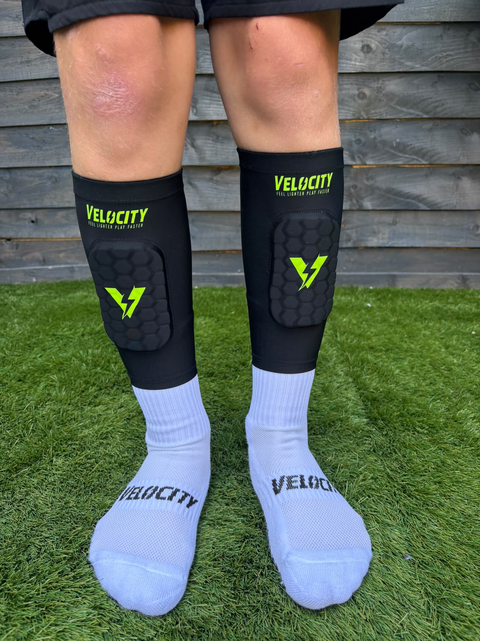 Velocity Lightweight Slip-On Shin Pads White/Yellow