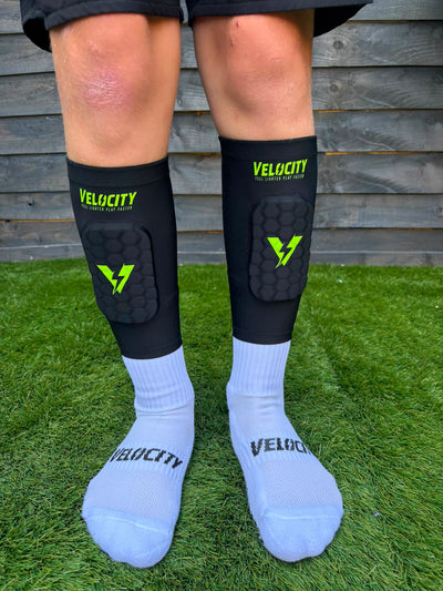 Velocity Lightweight Slip-On Shin Pads White/Yellow